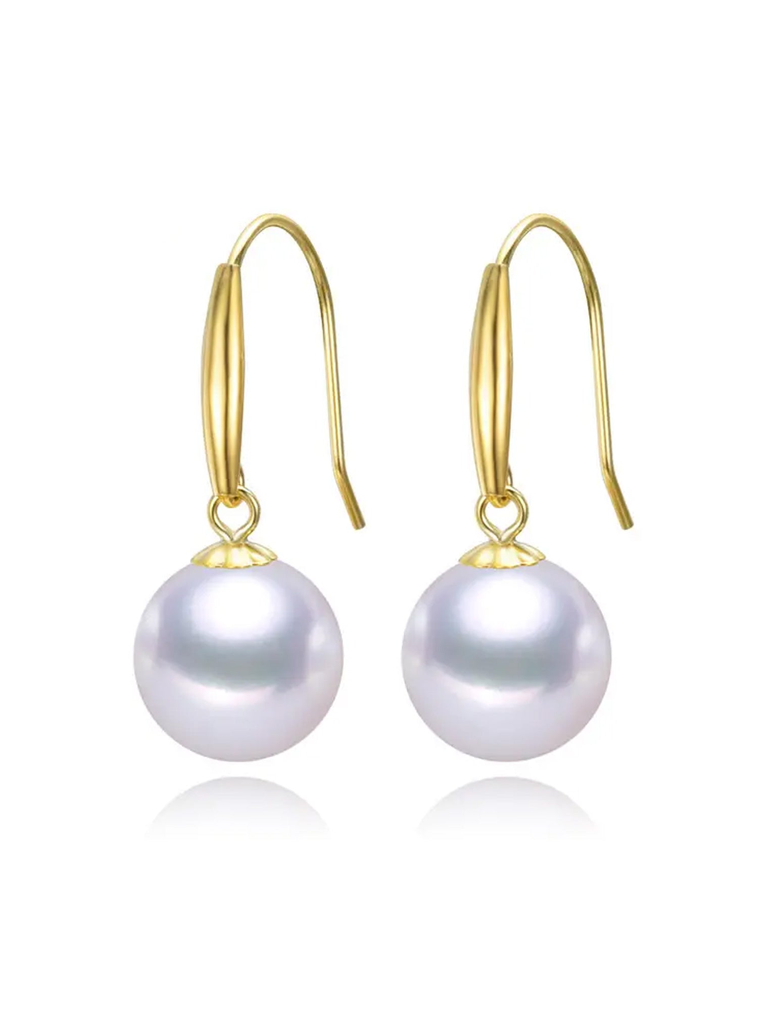 18K Gold AAA Round Pearl Dangle Earrings