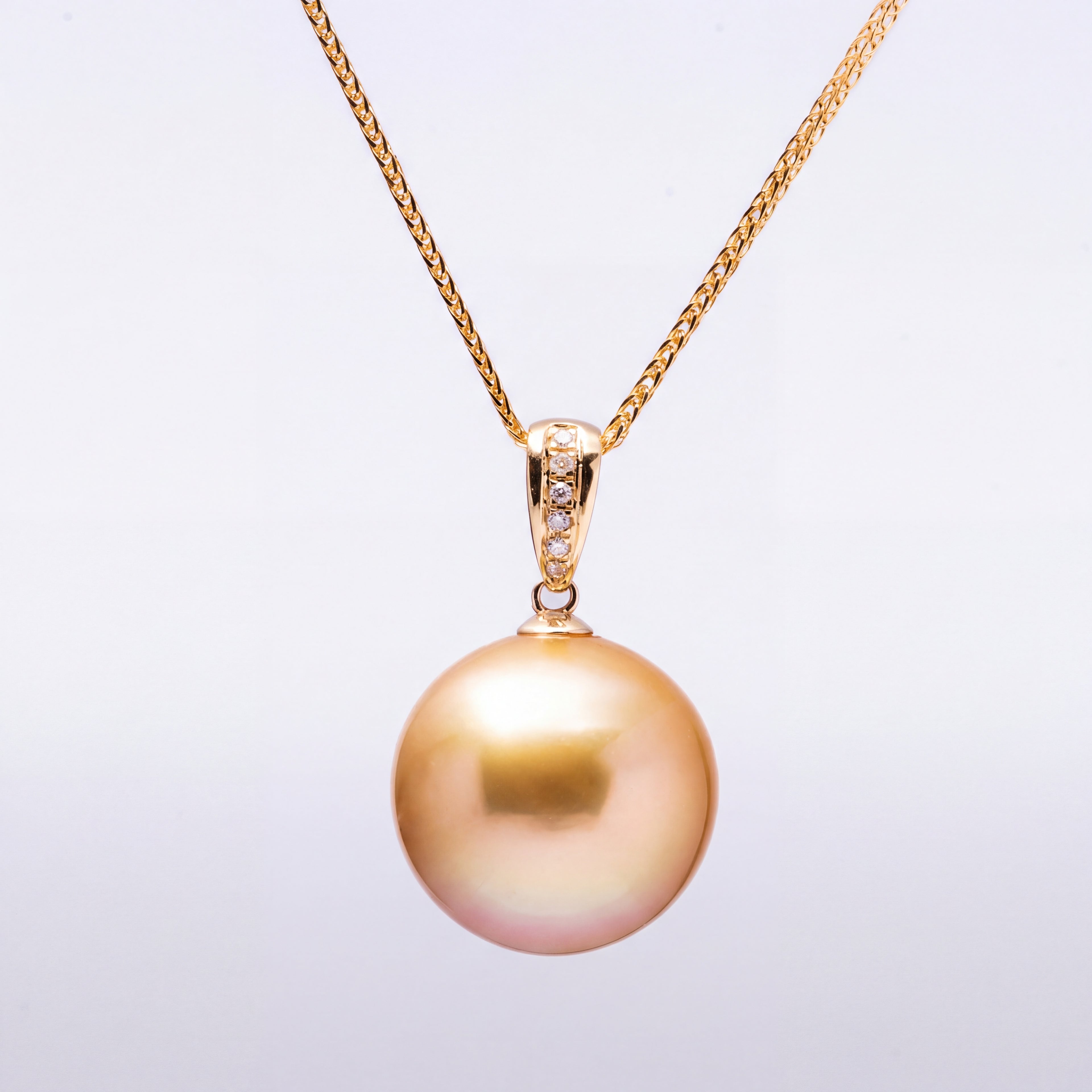Perlore 18K Yellow Gold Diamond 13mm Fancy Golden South Sea Pearl Pendant Necklace