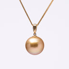 Perlore 18K Yellow Gold Diamond 13mm Fancy Golden South Sea Pearl Pendant Necklace
