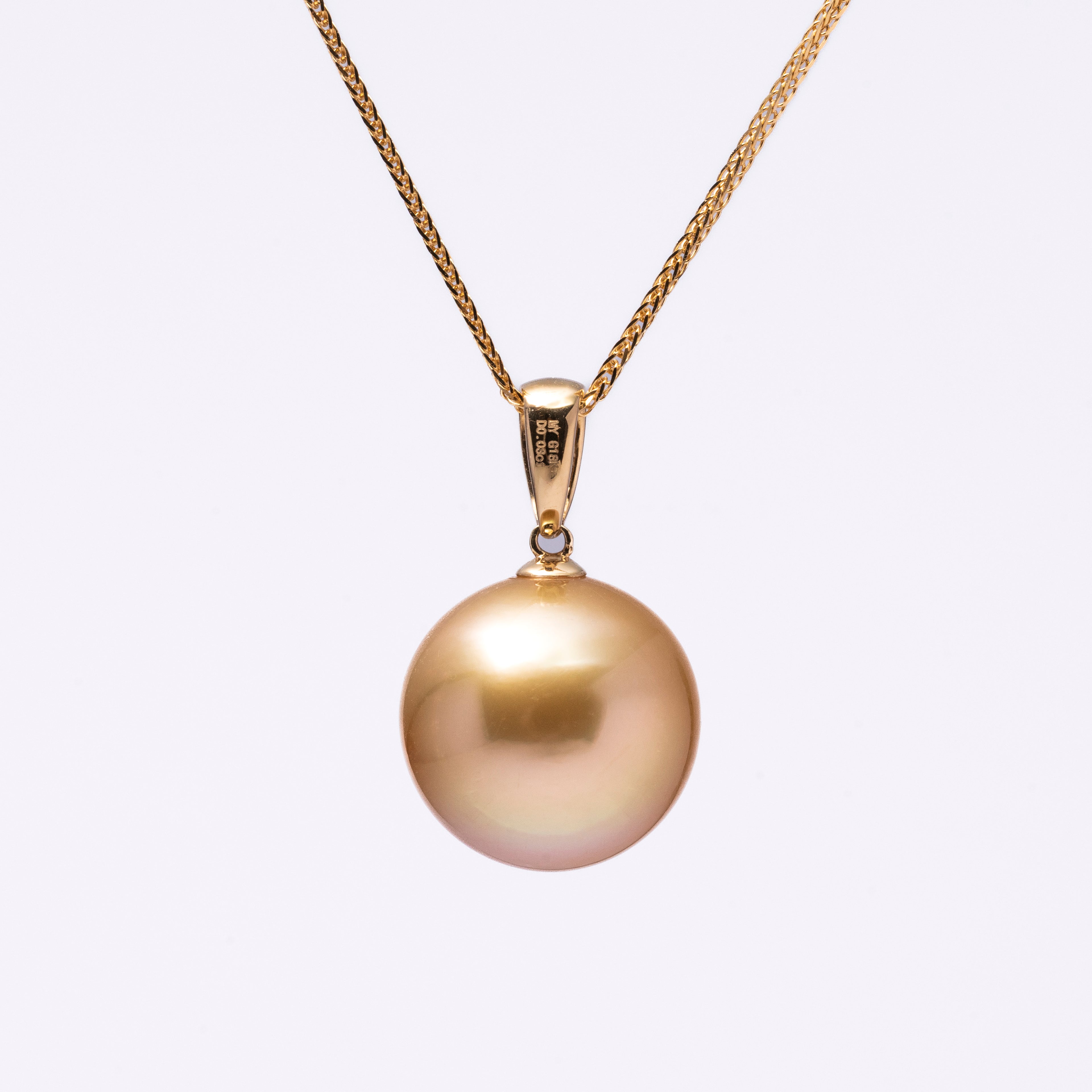 Perlore 18K Yellow Gold Diamond 13mm Fancy Golden South Sea Pearl Pendant Necklace