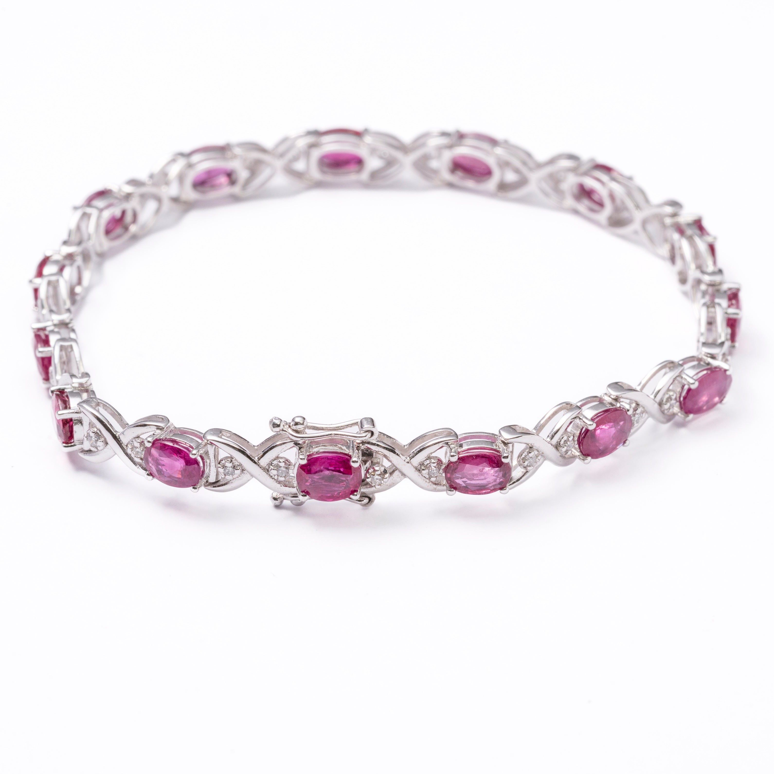 Perlore Platinum 950 Oval Burmese Rubies and Diamond Tennis Bracelet