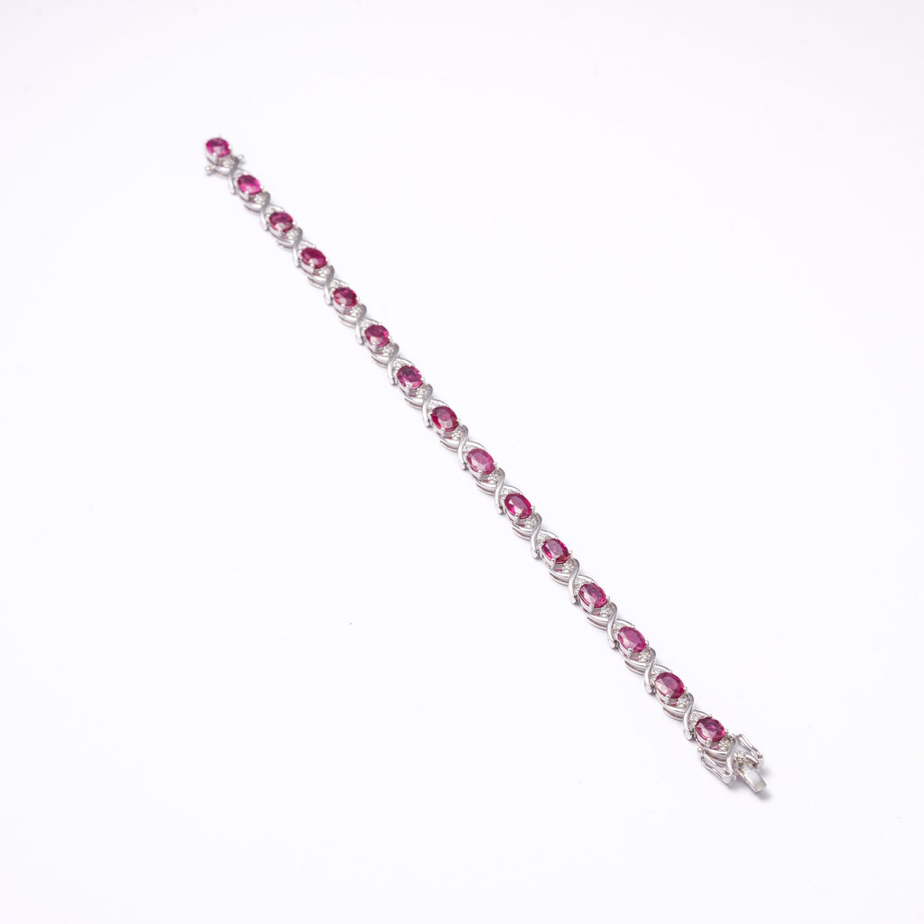 Perlore Platinum 950 Oval Burmese Rubies and Diamond Tennis Bracelet