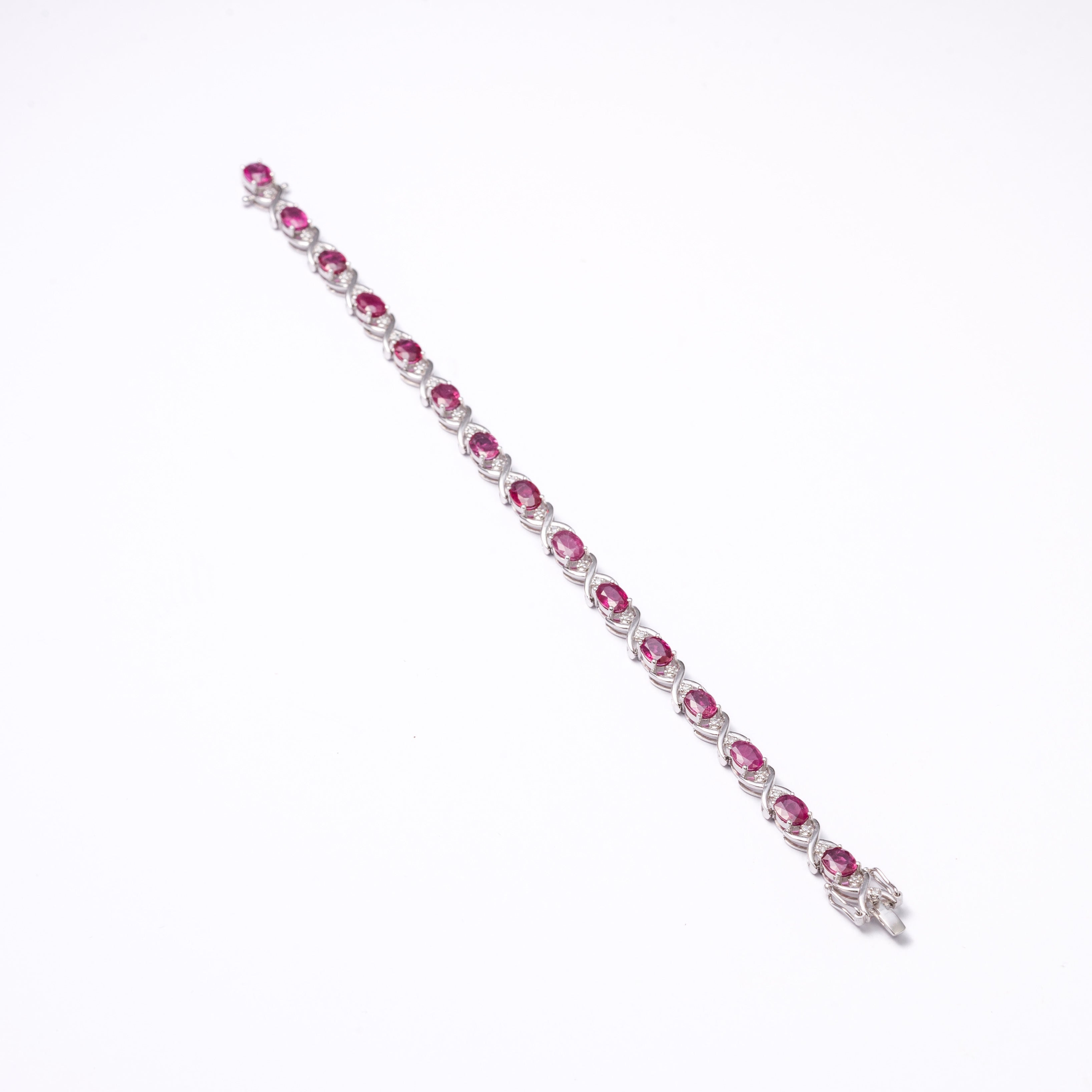 Perlore Platinum 950 Oval Burmese Rubies and Diamond Tennis Bracelet