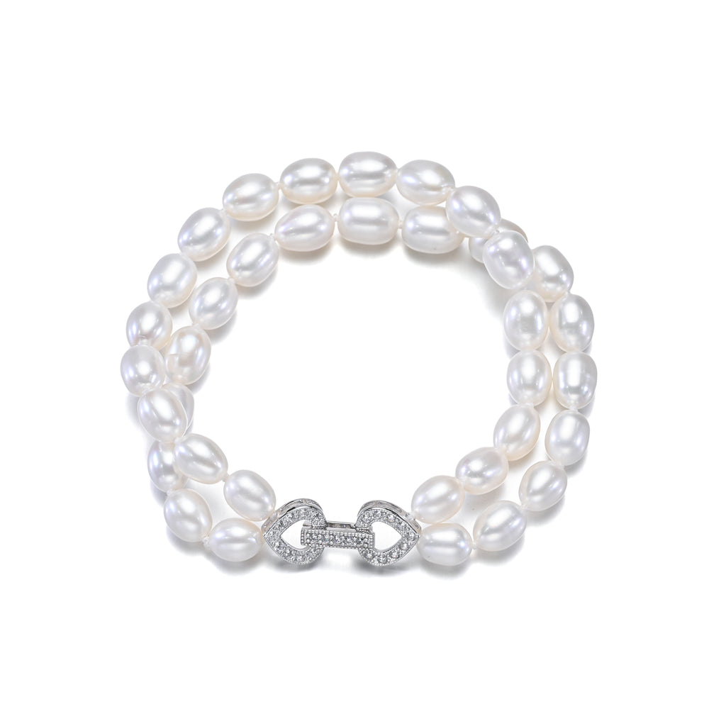 Perlore AAA White Drop-Shape Freshwater Pearl Double-Strand Bracelet