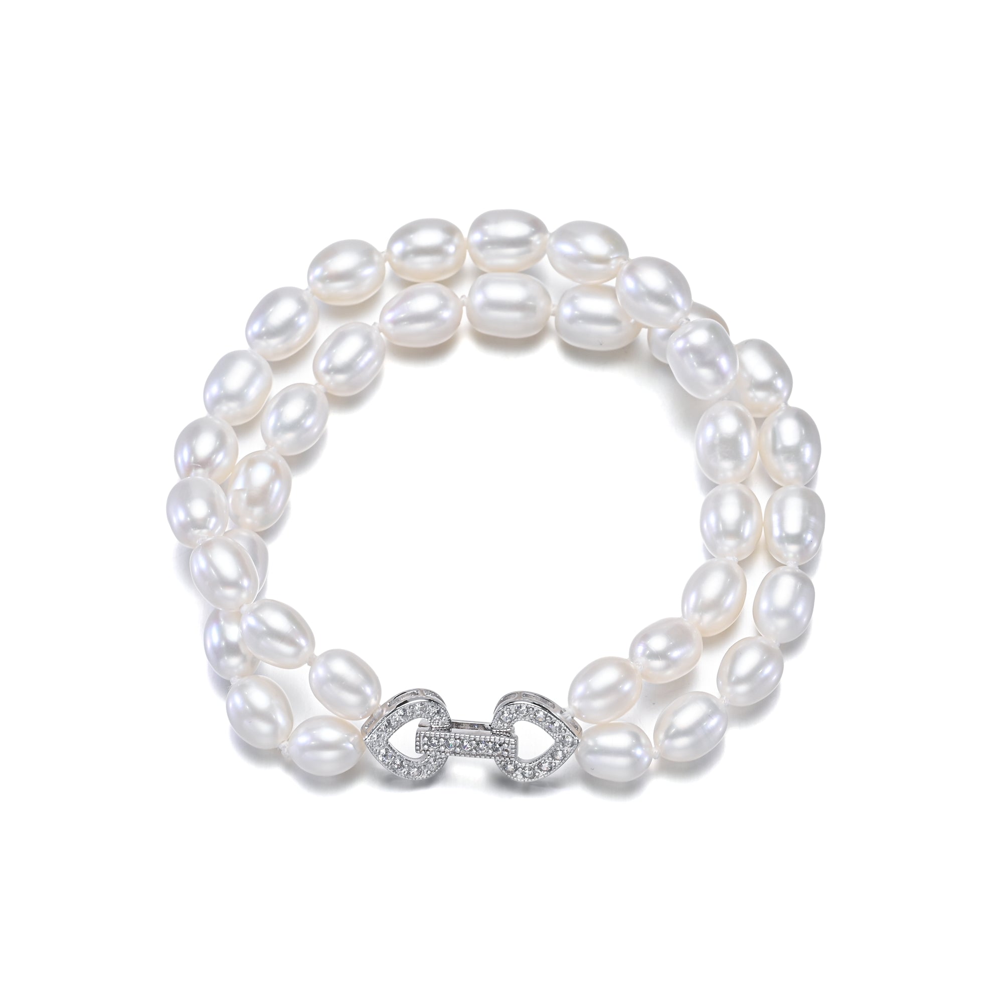 Perlore AAA White Drop-Shape Freshwater Pearl Double-Strand Bracelet