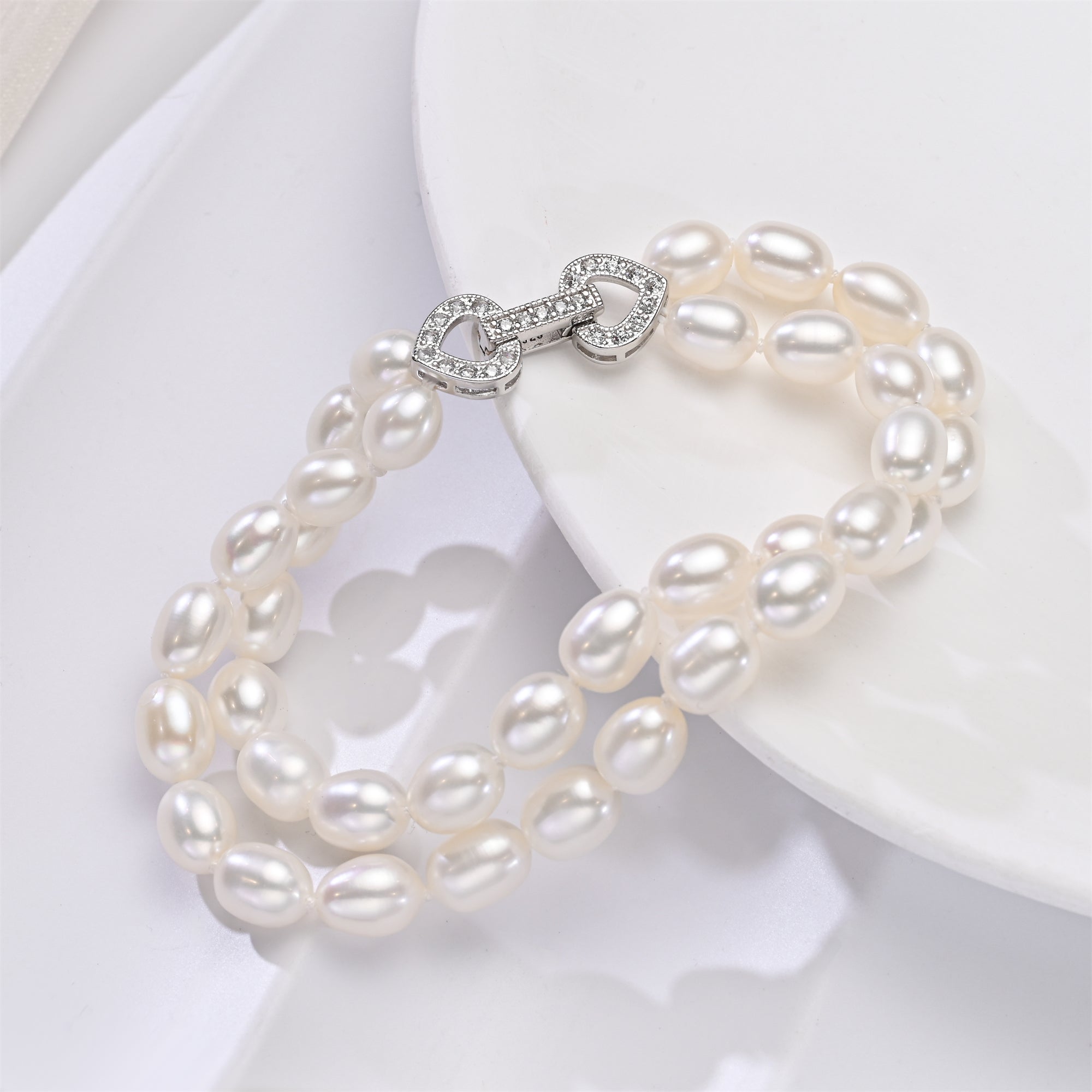 Perlore AAA White Drop-Shape Freshwater Pearl Double-Strand Bracelet