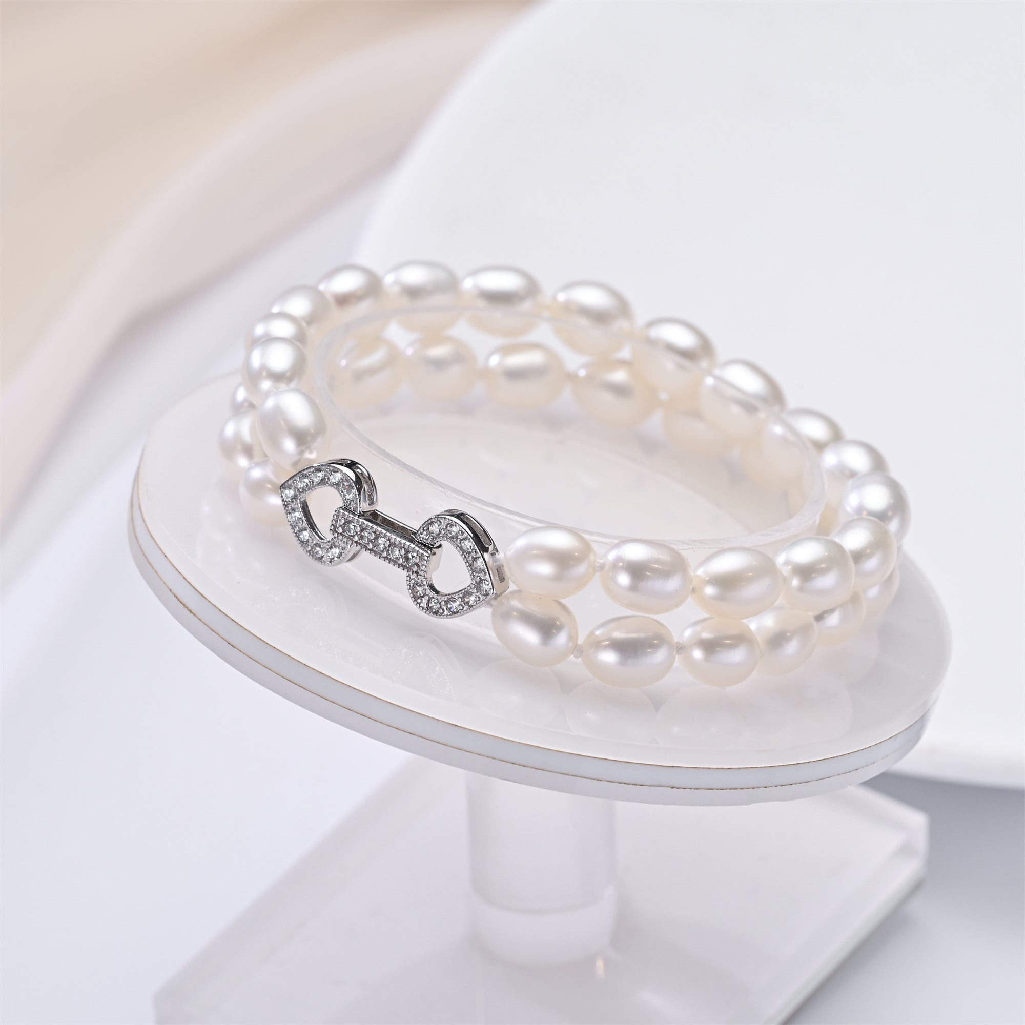 Perlore AAA White Drop-Shape Freshwater Pearl Double-Strand Bracelet