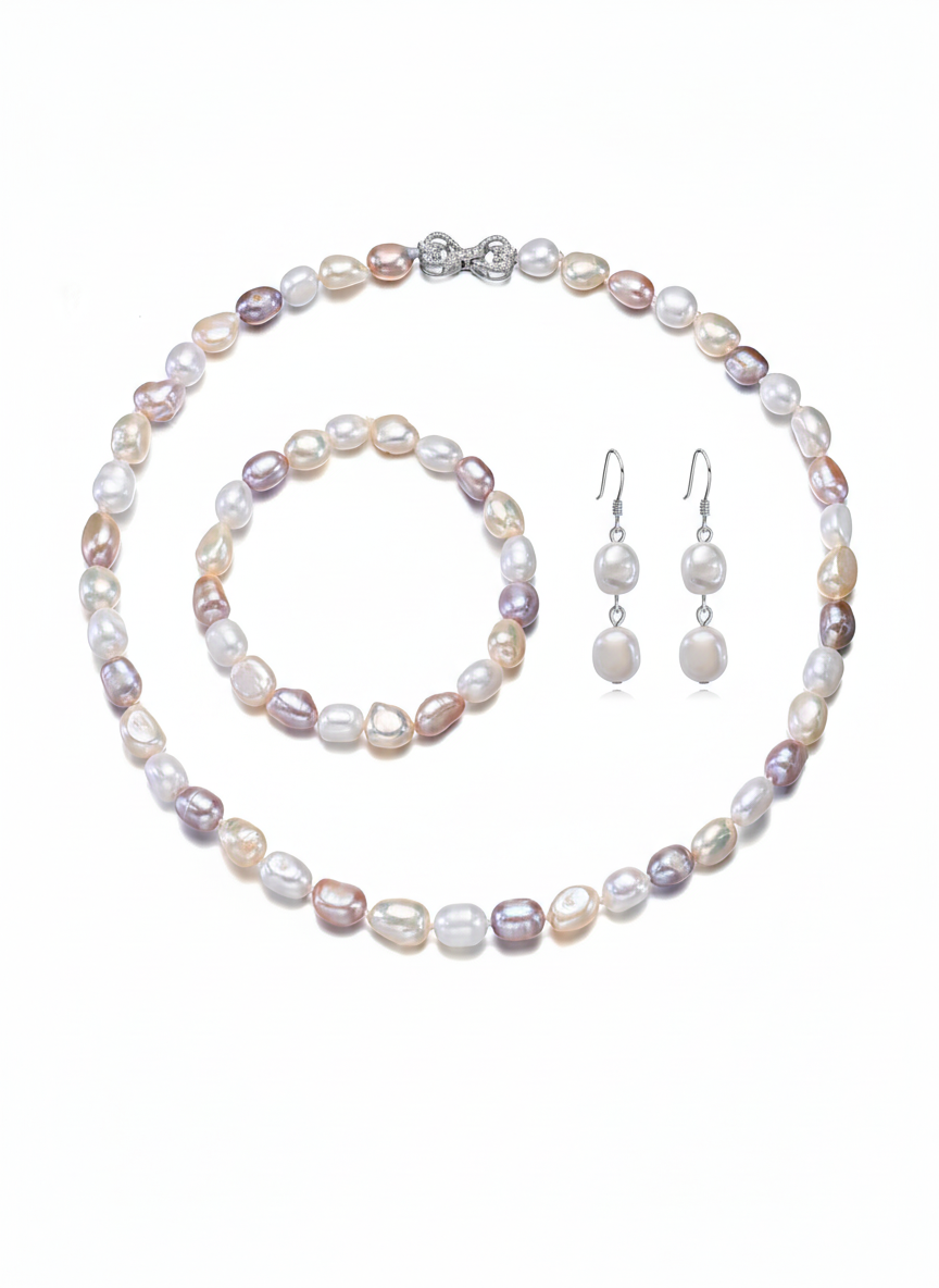 Perlore Multicoloured Baroque Freshwater Pearl Set | 8mm AA Grade