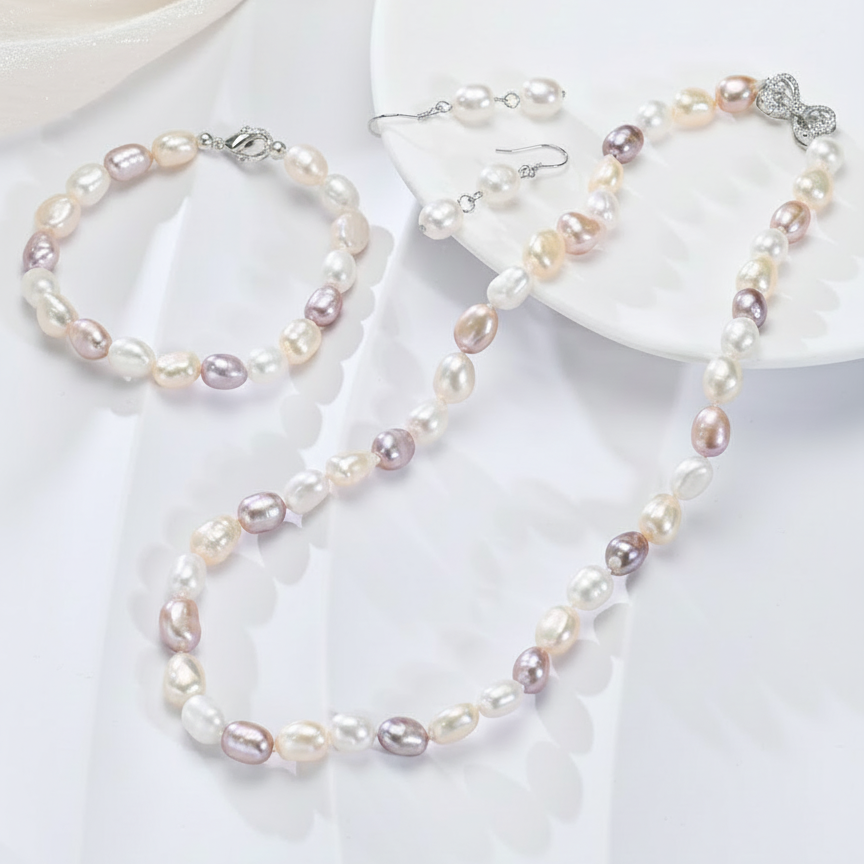 Perlore Multicoloured Baroque Freshwater Pearl Set | 8mm AA Grade