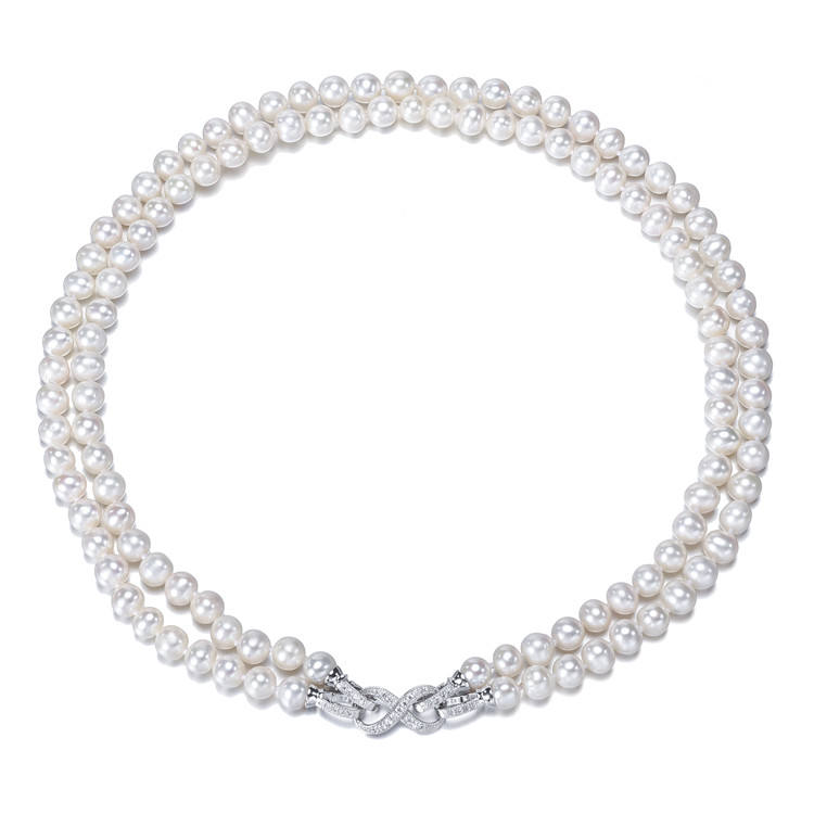 Perlore Symmetrical Row 18" & 19" Double Pearl Necklace