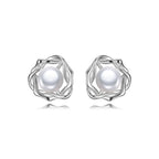 Twisted Wreath Pearl Studs in Sterling Silver