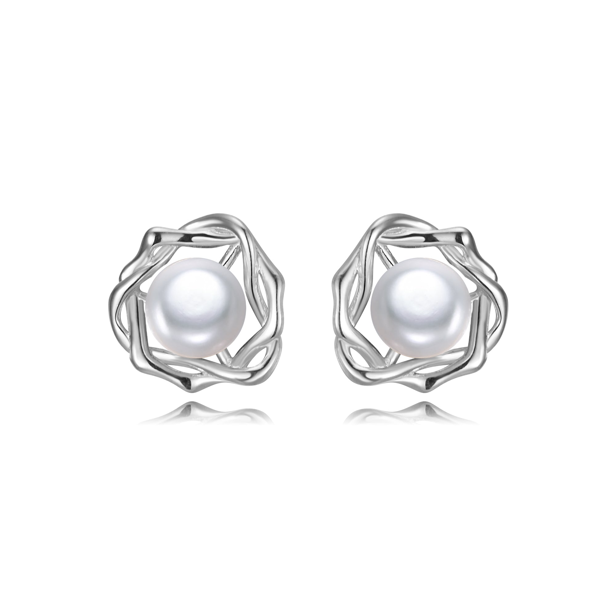 Twisted Wreath Pearl Studs in Sterling Silver