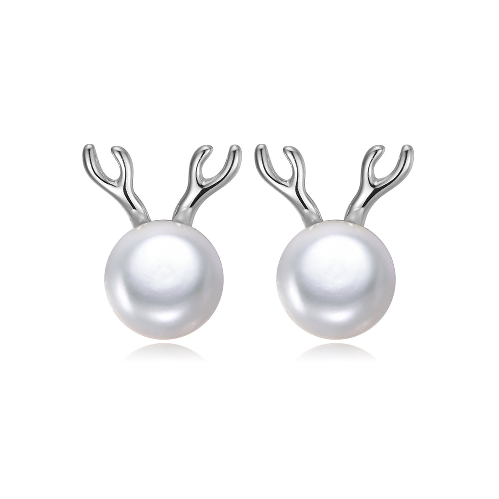 Sterling Silver Deer Antler Pearl Earrings