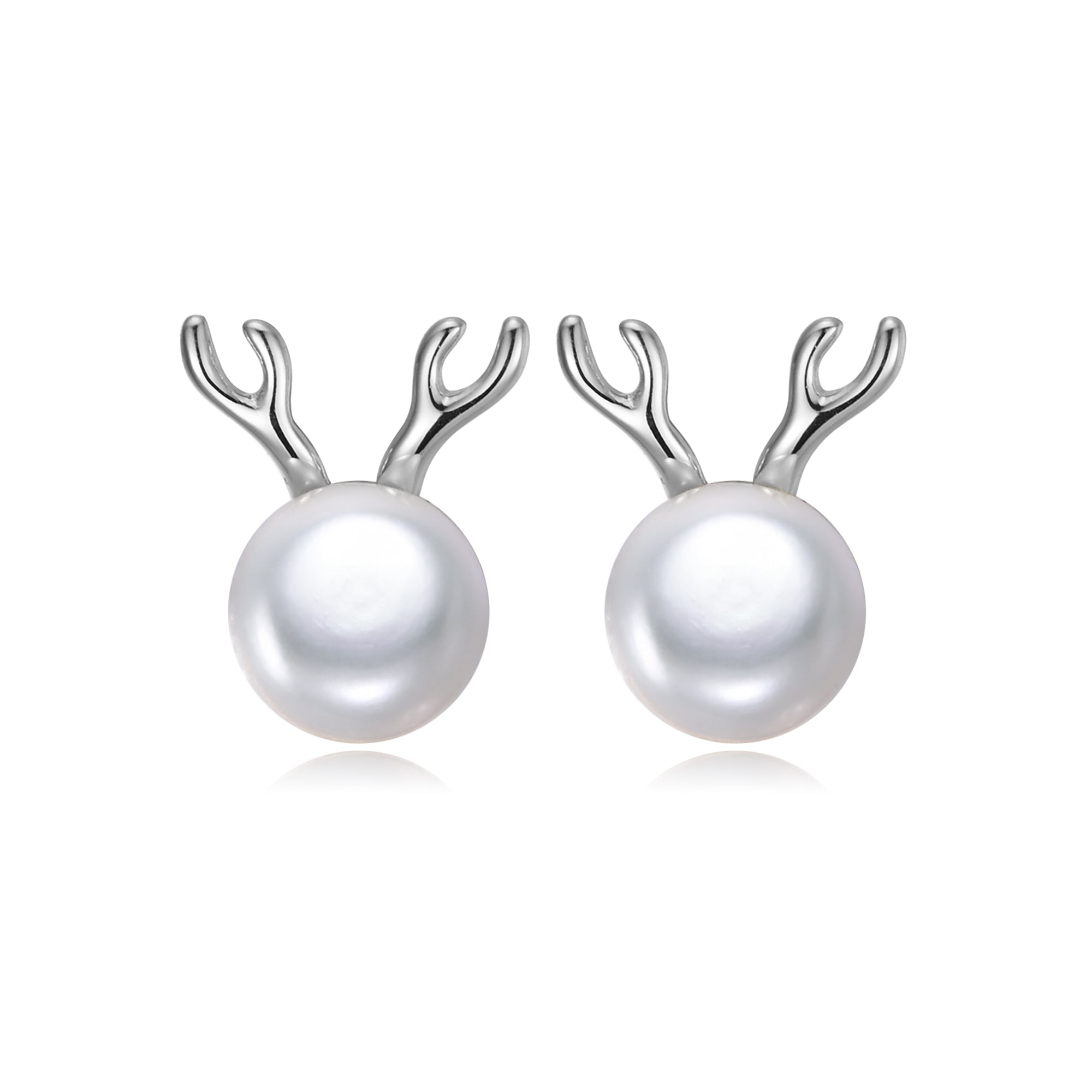 Sterling Silver Deer Antler Pearl Earrings