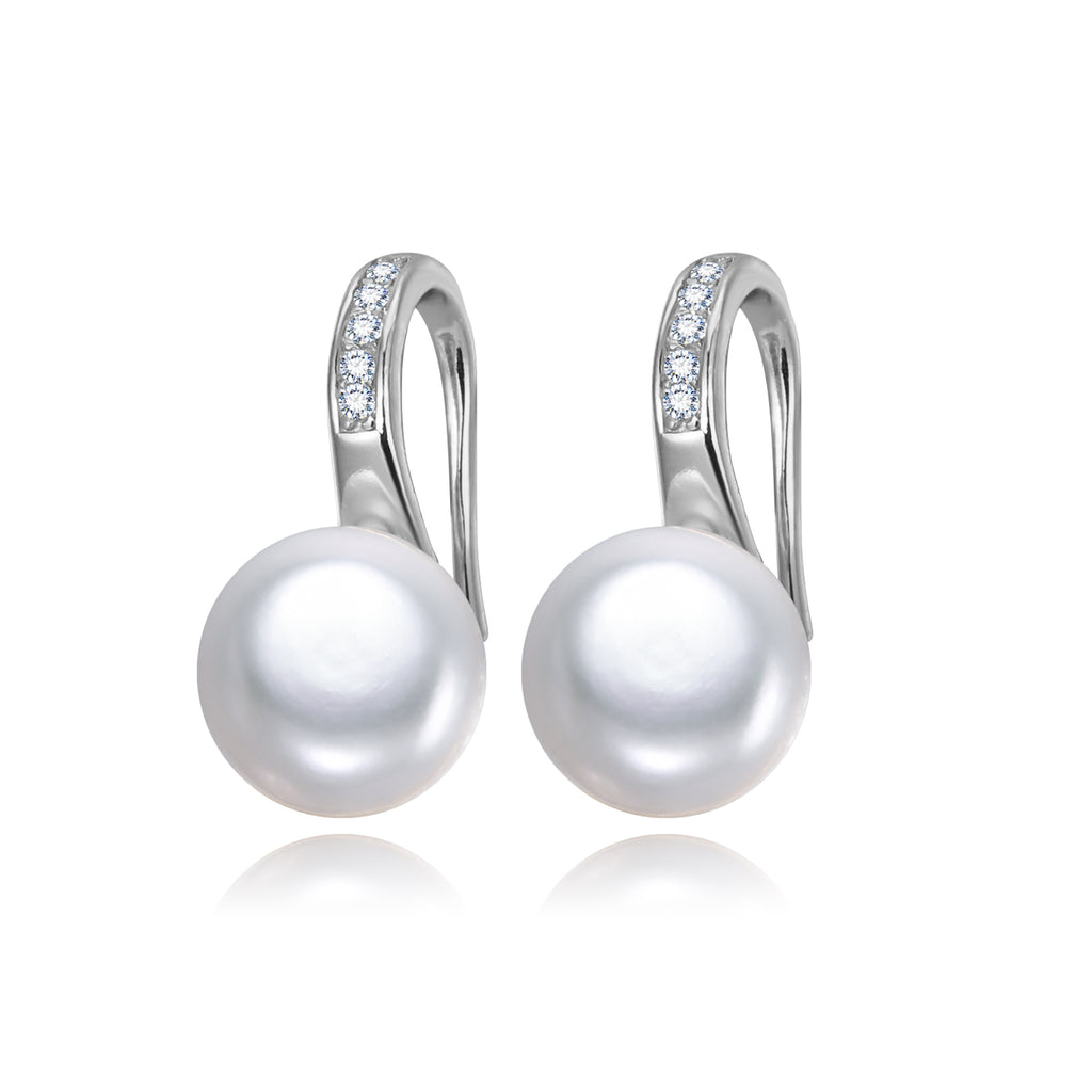 Classic Ribbon Pearl Button Earrings in Sterling Silver