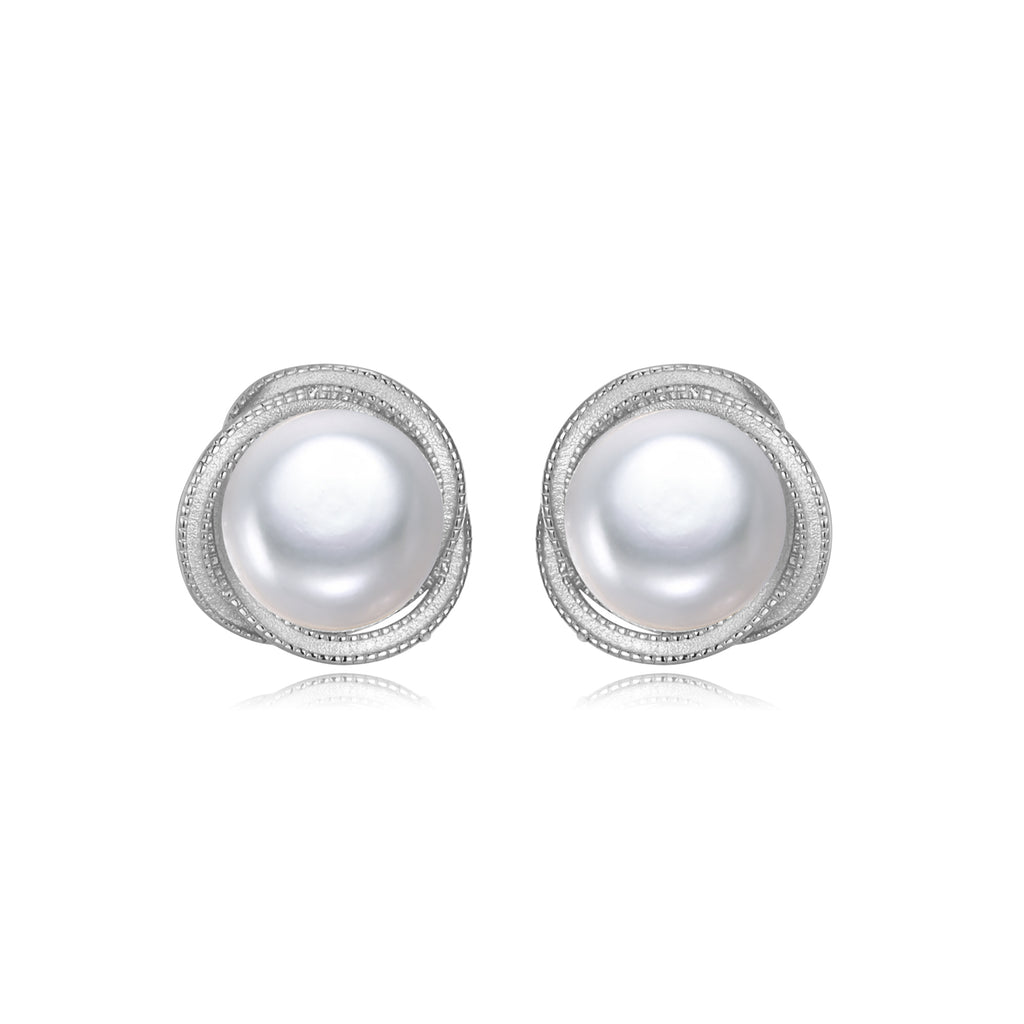 Perlore Freshwater Cultured AAA Button Pearl Halo Studs