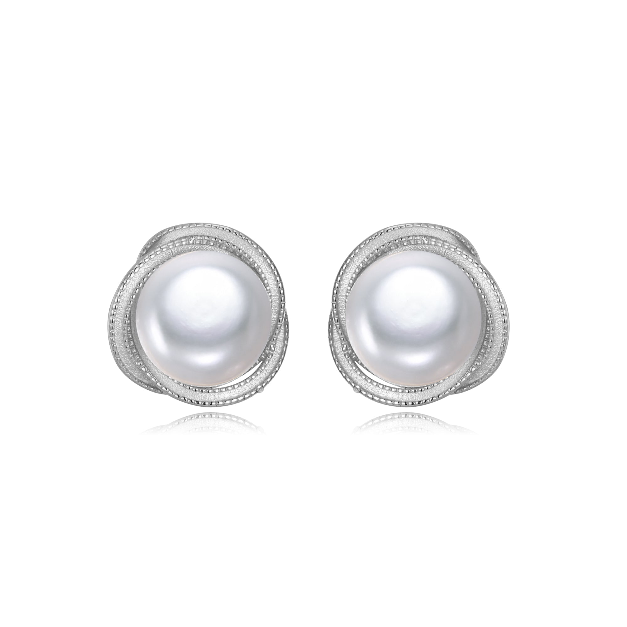 Perlore Freshwater Cultured AAA Button Pearl Halo Studs