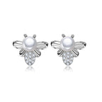 Perlore Sterling Silver Freshwater Button Pearl Bee Studs
