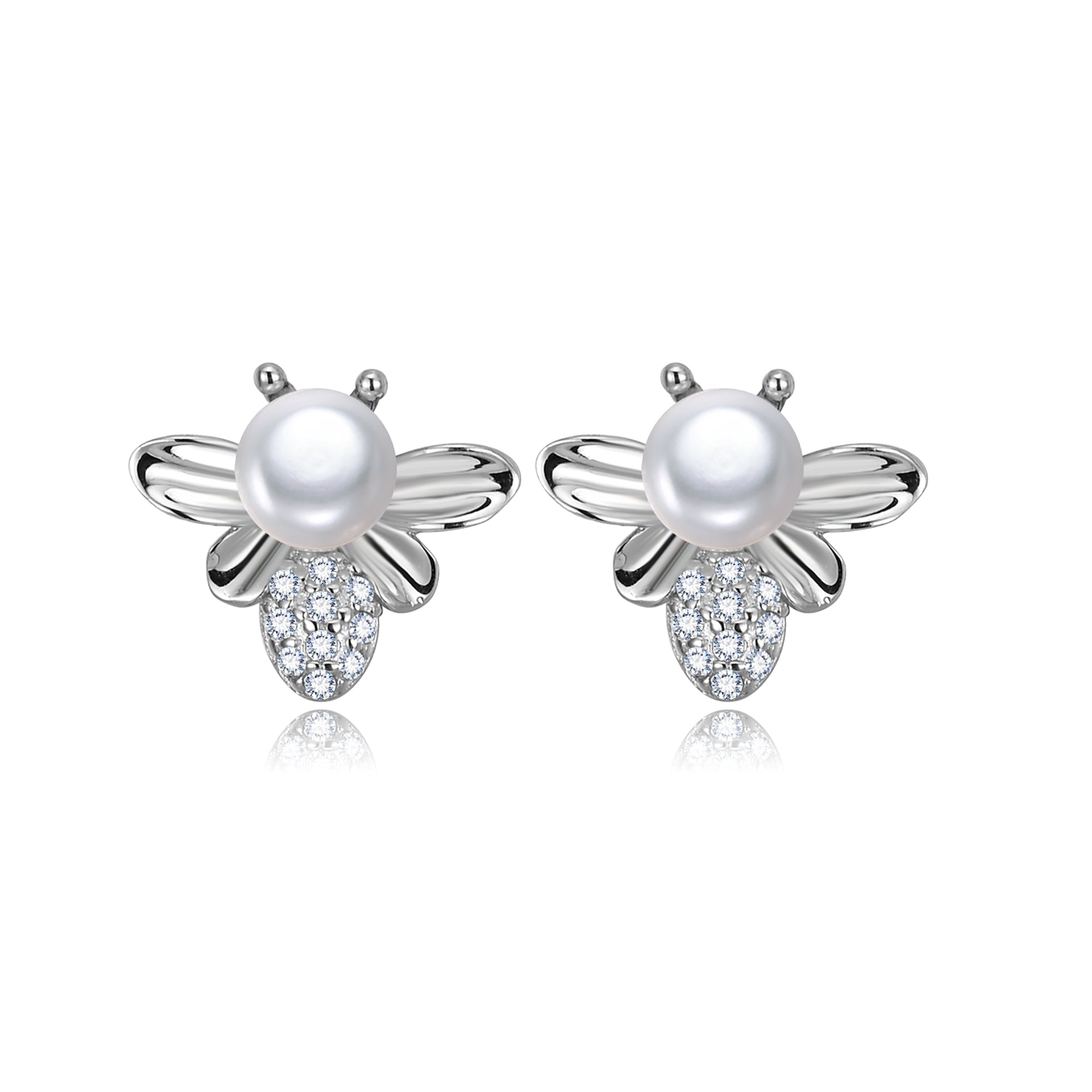 Perlore Sterling Silver Freshwater Button Pearl Bee Studs