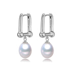 Perlore Freshwater Pearl Drop Earrings U-Link Sterling Silver