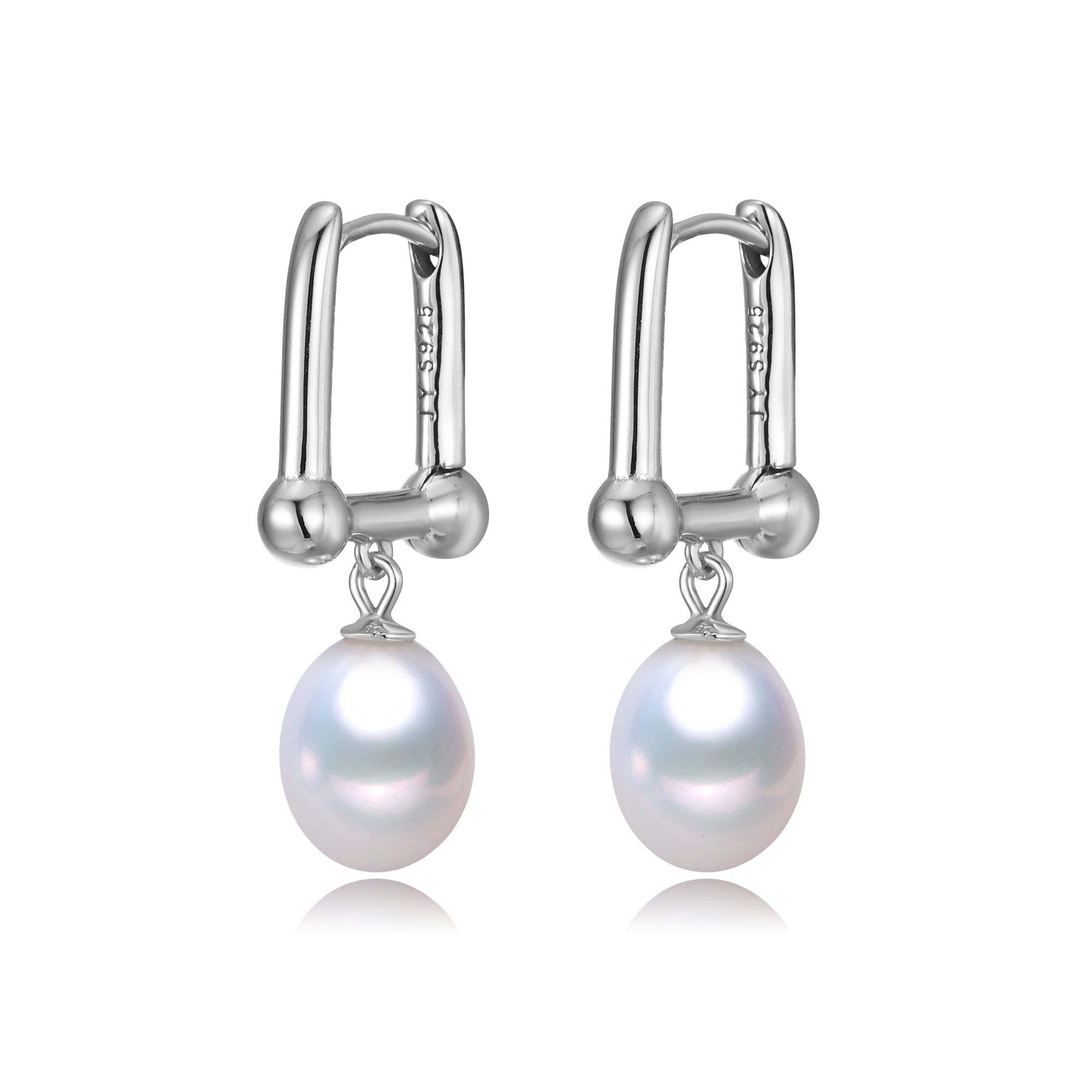 Perlore Freshwater Pearl Drop Earrings U-Link Sterling Silver