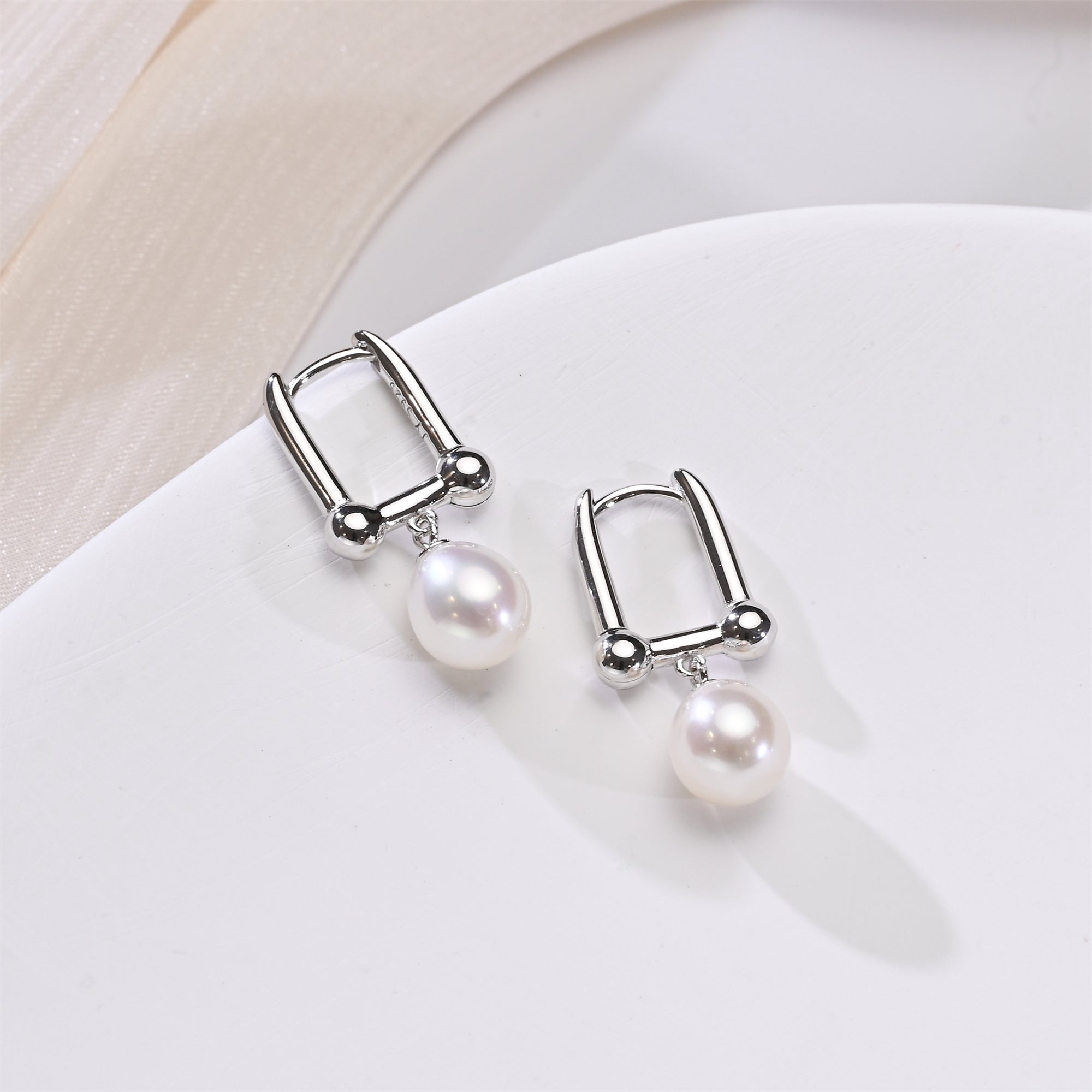 Perlore Freshwater Pearl Drop Earrings U-Link Sterling Silver