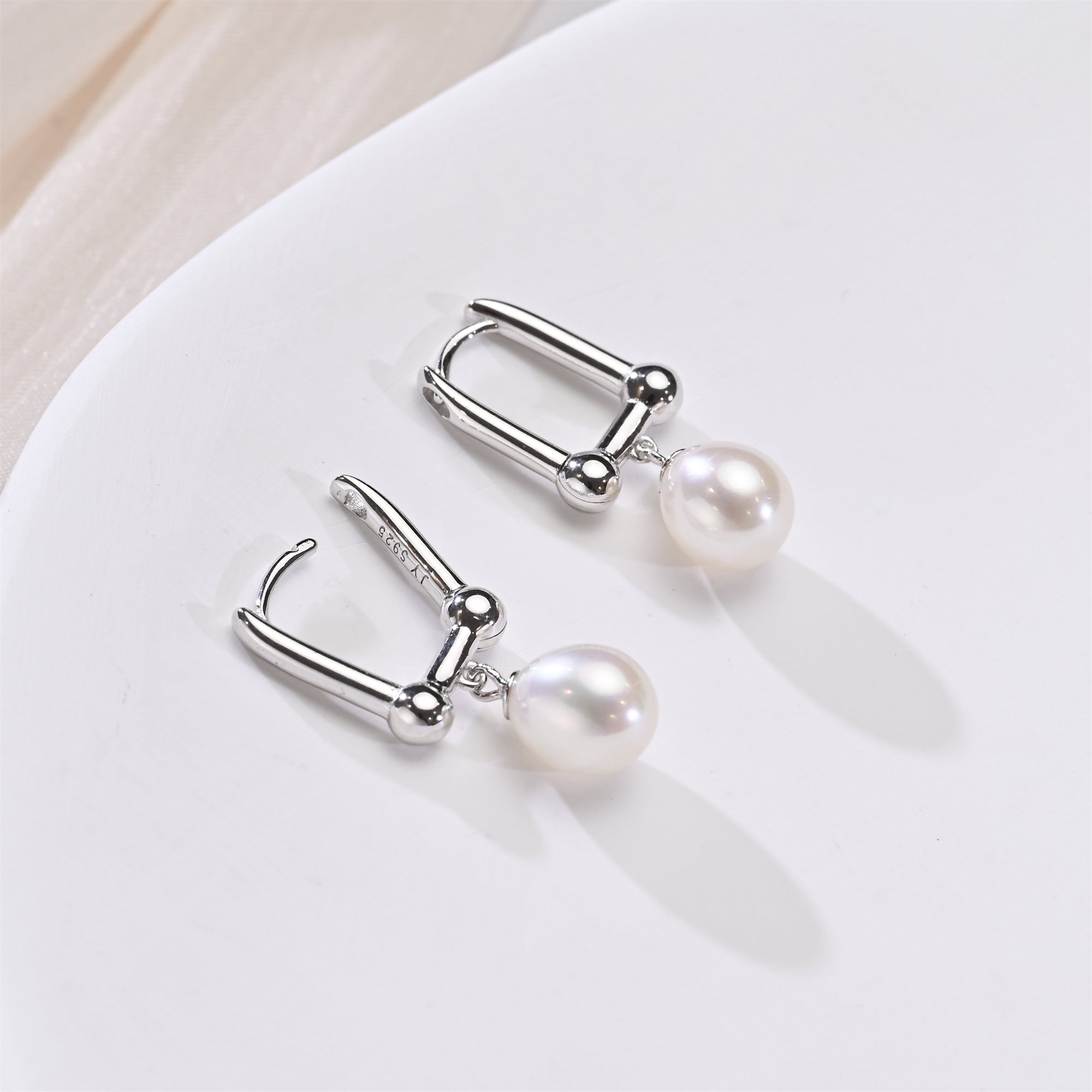 Perlore Freshwater Pearl Drop Earrings U-Link Sterling Silver
