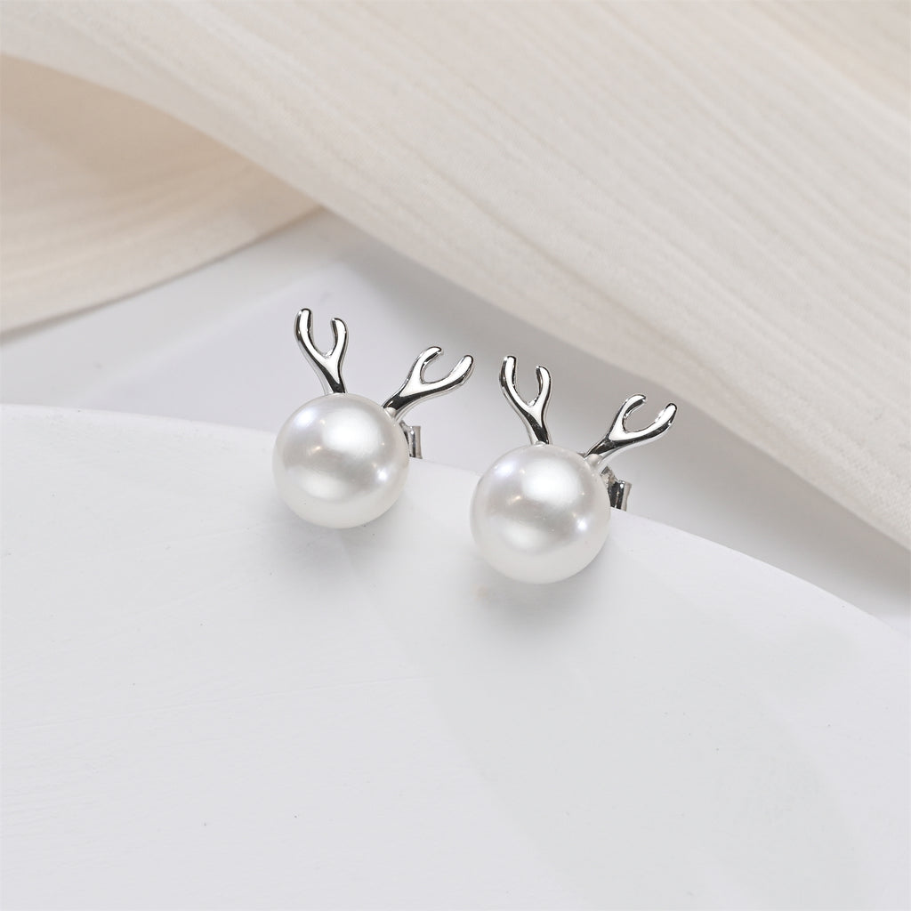 Sterling Silver Deer Antler Pearl Earrings