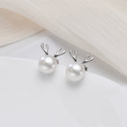 Sterling Silver Deer Antler Pearl Earrings