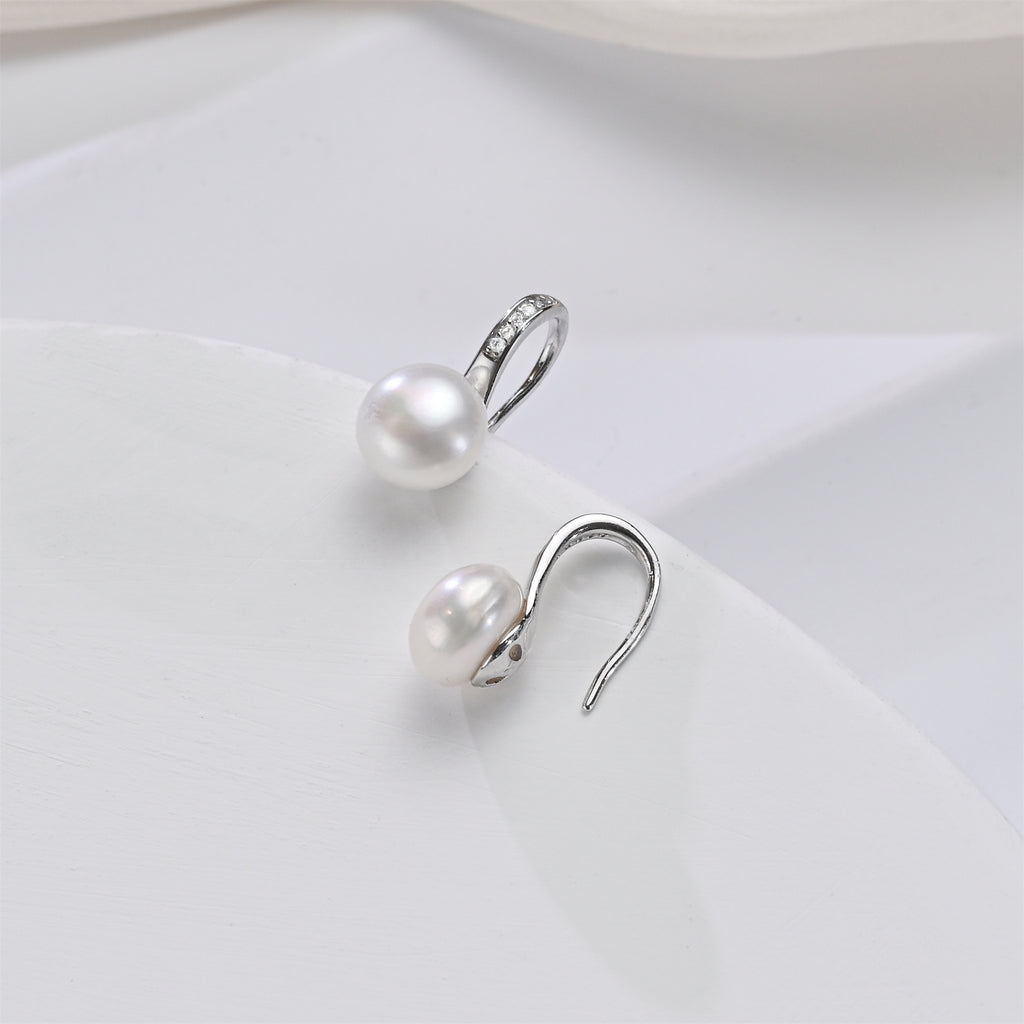 Classic Ribbon Pearl Button Earrings in Sterling Silver