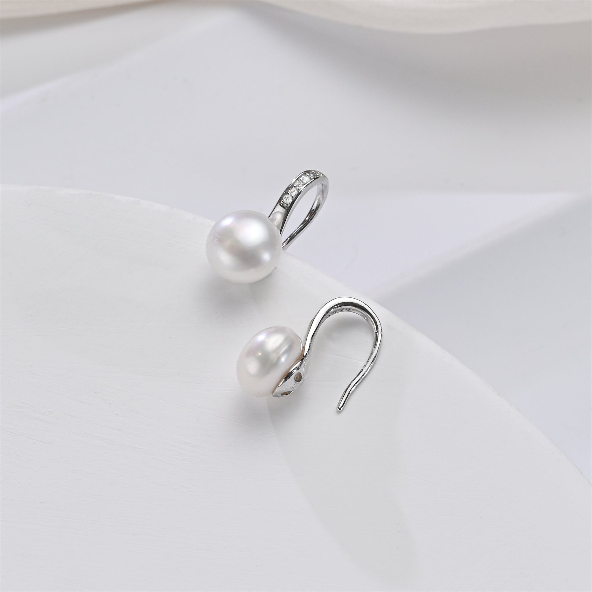 Classic Ribbon Pearl Button Earrings in Sterling Silver