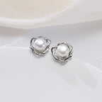Twisted Wreath Pearl Studs in Sterling Silver