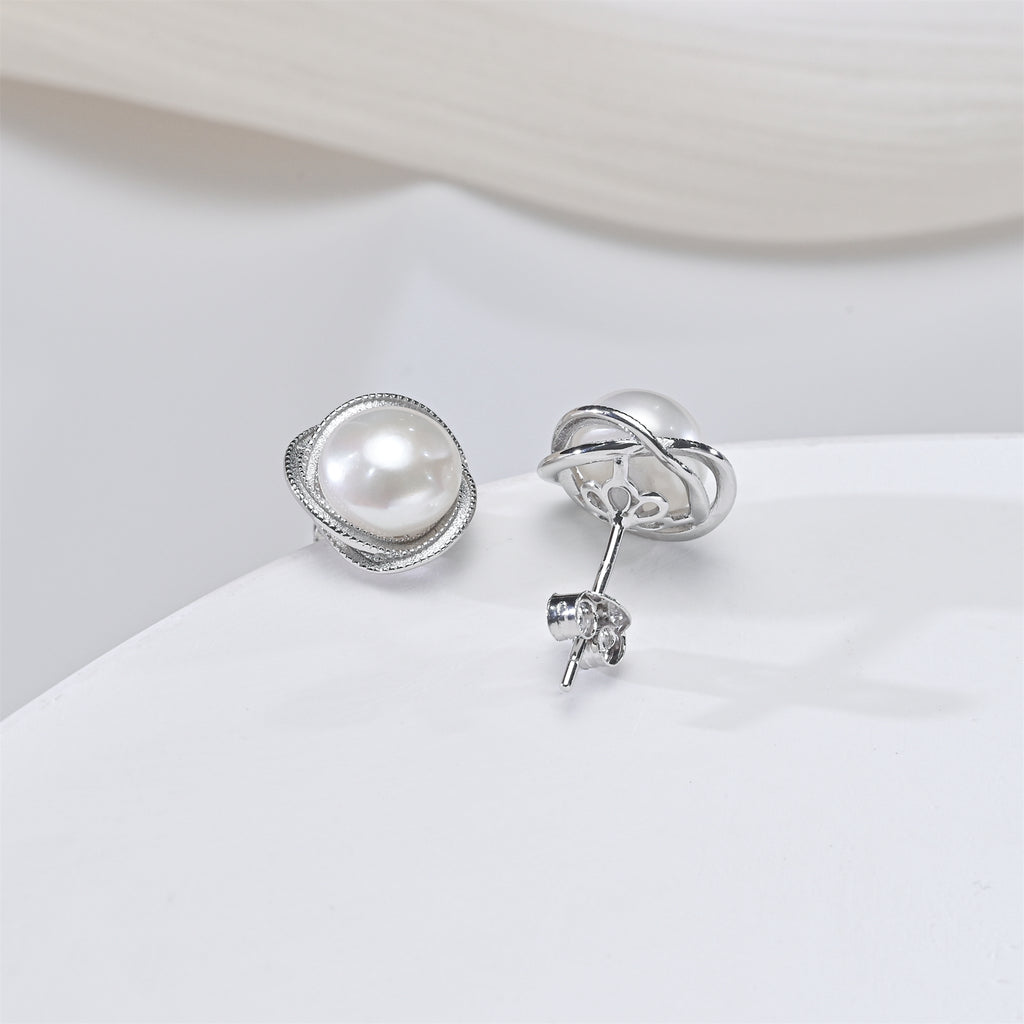 Perlore Freshwater Cultured AAA Button Pearl Halo Studs