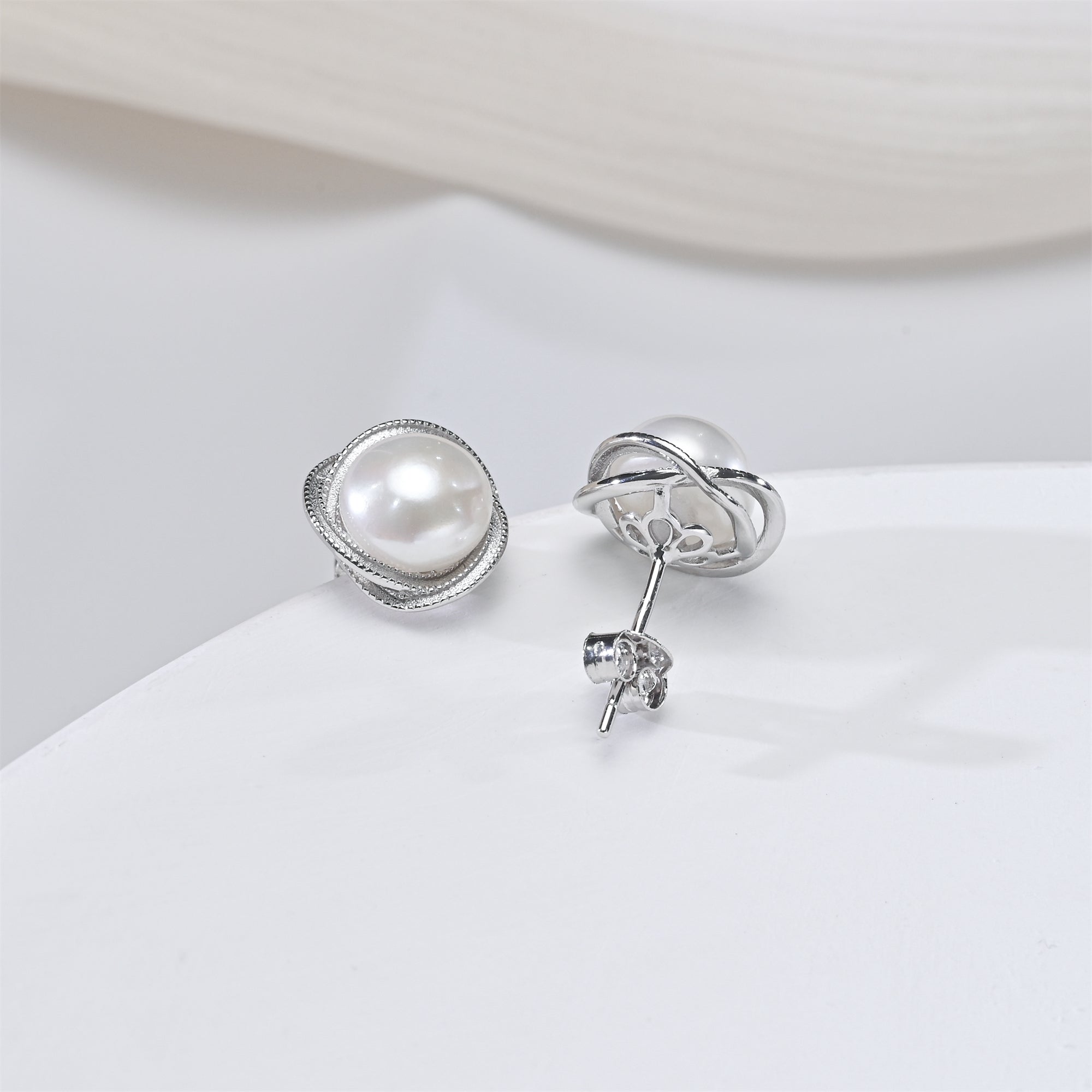 Perlore Freshwater Cultured AAA Button Pearl Halo Studs