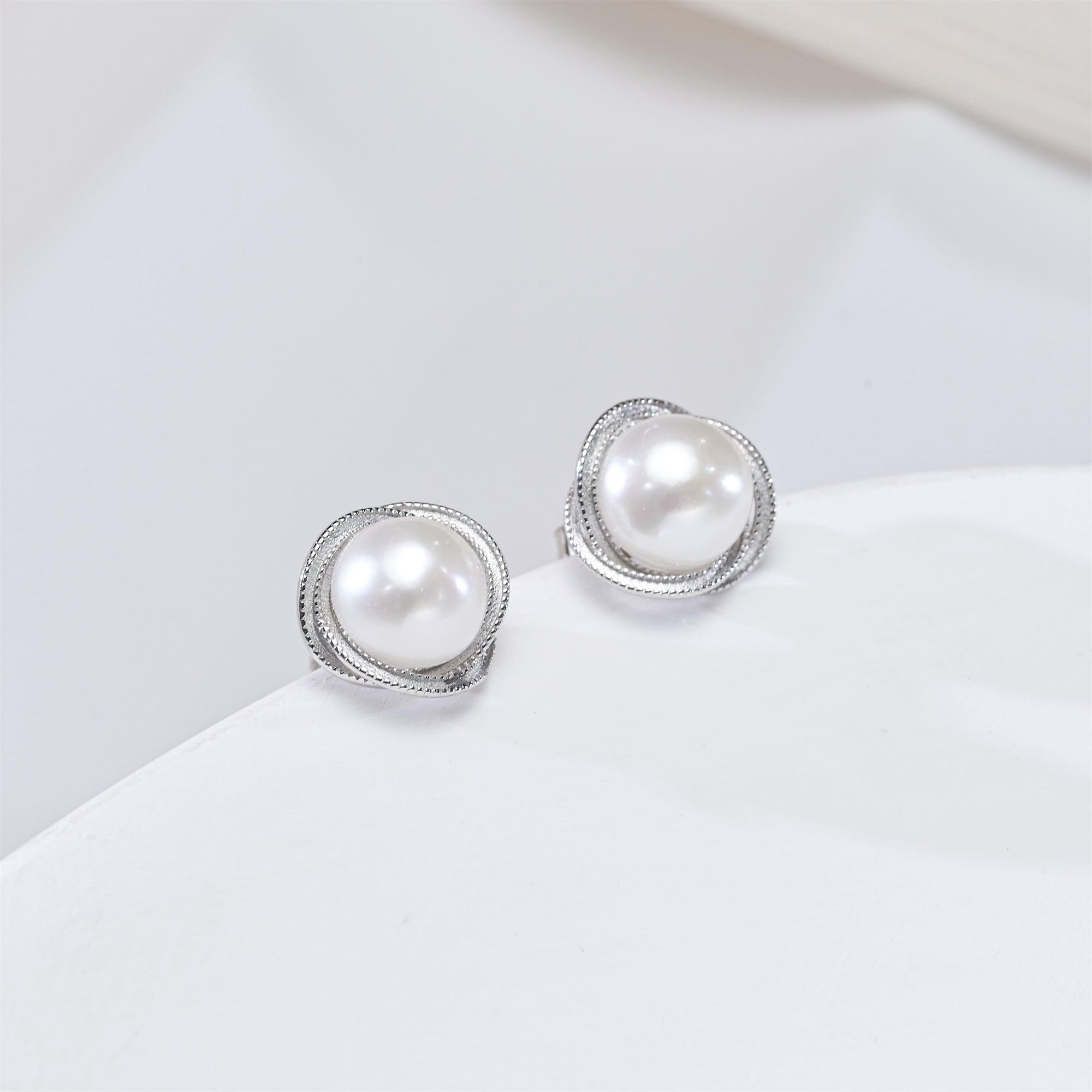 Perlore Freshwater Cultured AAA Button Pearl Halo Studs