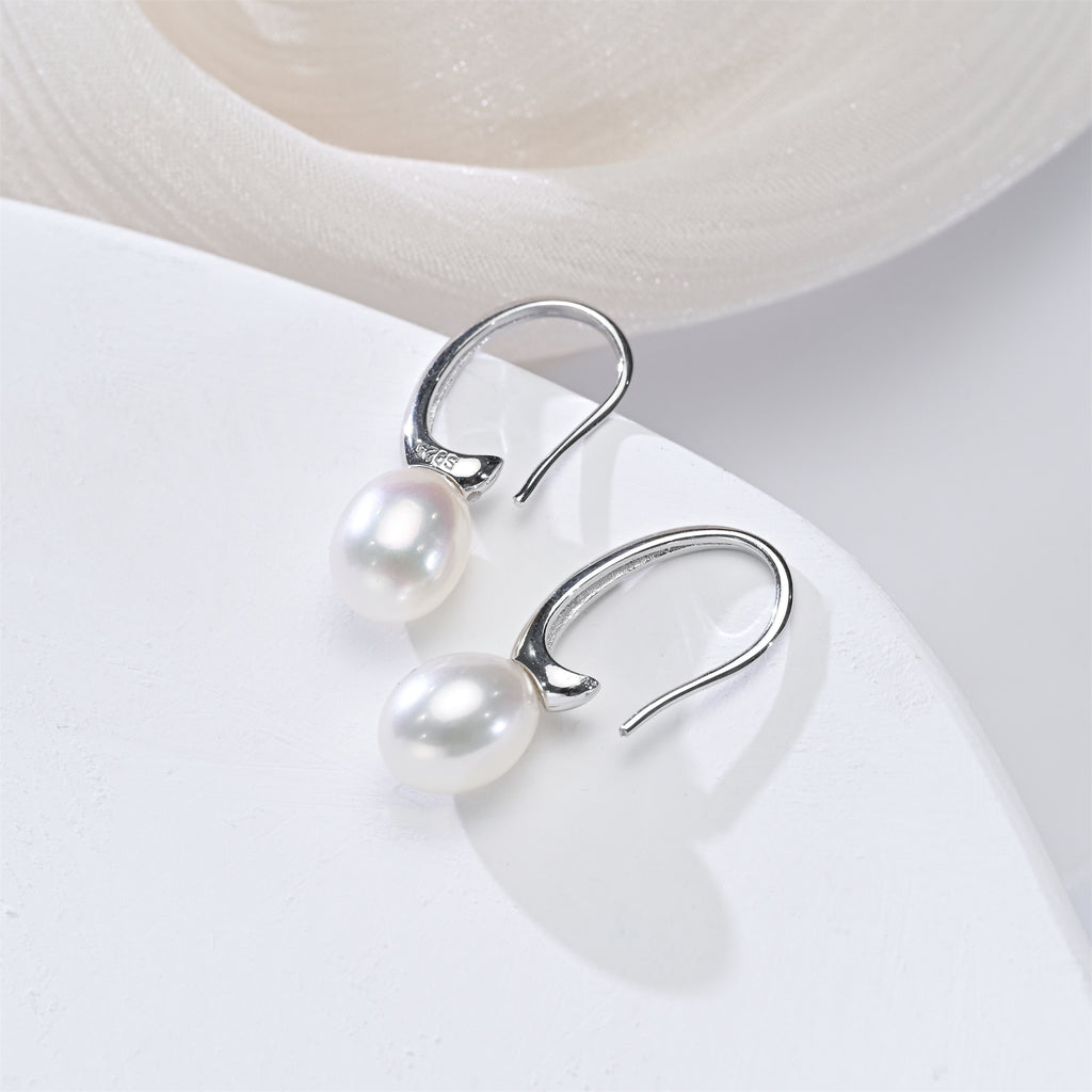 AAA 8-9mm Drop Pearl Earrings in 925 Sterling Silver