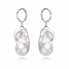 Perlore Freshwater Organic Orbit Baroque Pearl Drop Earrings in Sterling Silver