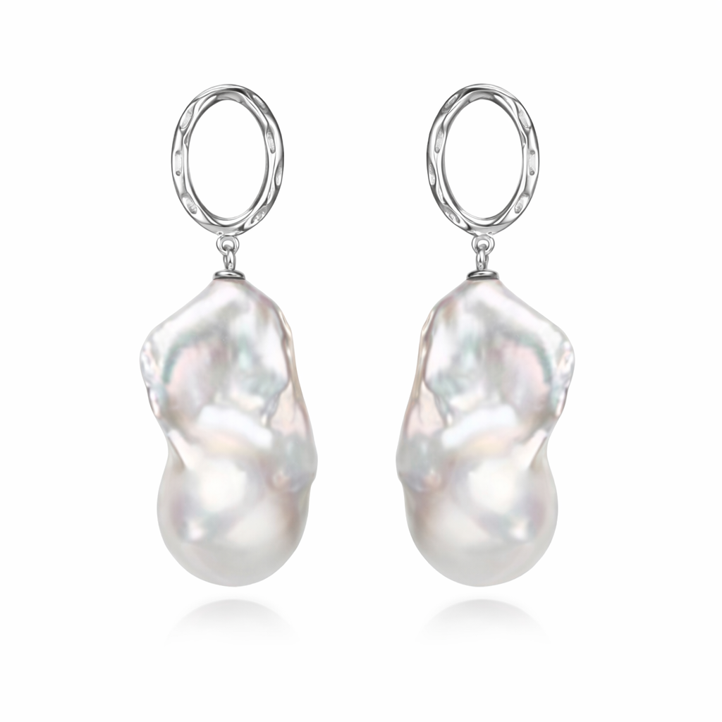 Perlore Freshwater Organic Orbit Baroque Pearl Drop Earrings in Sterling Silver