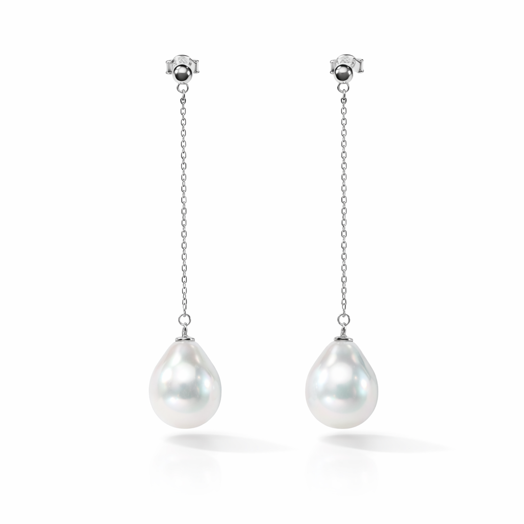 Perlore Minimalist Muse Freshwater Baroque Pearl Chain Drops Earrings