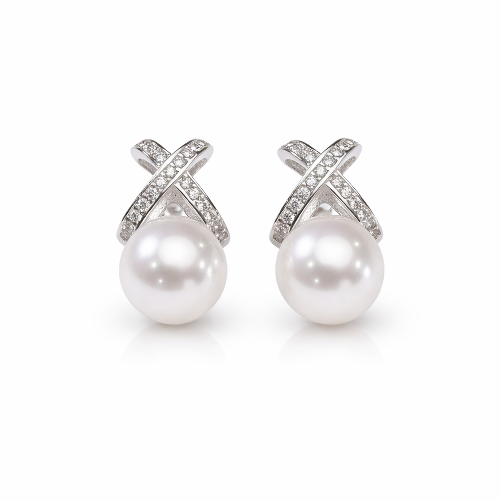 Perlore Freshwater Serene Interlace Button Pearl Studs